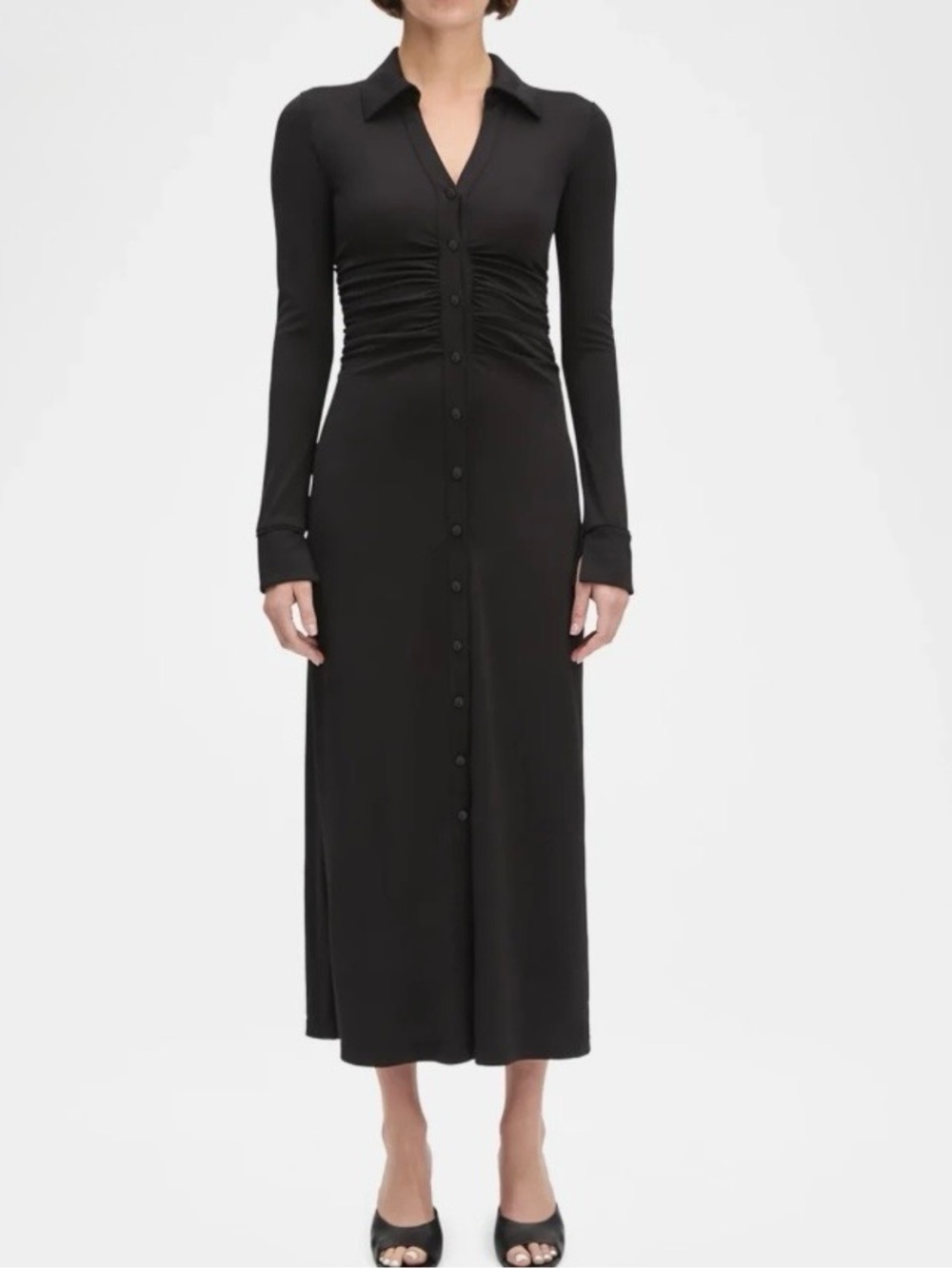 Favorite Daughter The Naomi Maxi Long Sleeve Collared Shirt Dress Black Size M